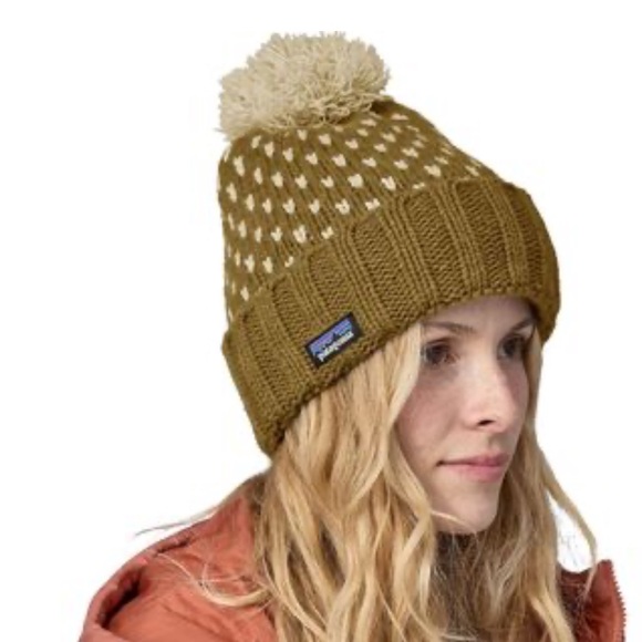 Patagonia Womens Snowbelle Beanie Ridge Cosmic Gold Pom Pom Hat OSFM WOOL BLEND - Picture 1 of 4